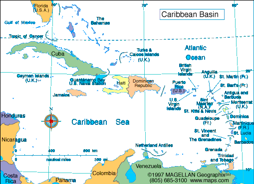 kaart van het Caribisch gebied