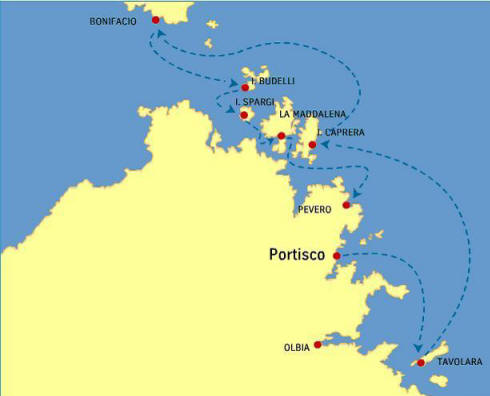 Flottielje route Sardinie vanuit Portisco